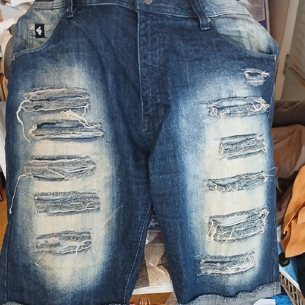 Southpole Mens  Oversized Distressed Jean Shorts